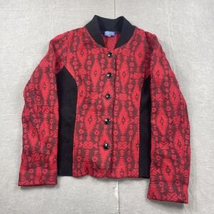 Pendleton Sweater Womens Medium? Red Black Wool Blend Button Front Aztec Pattern